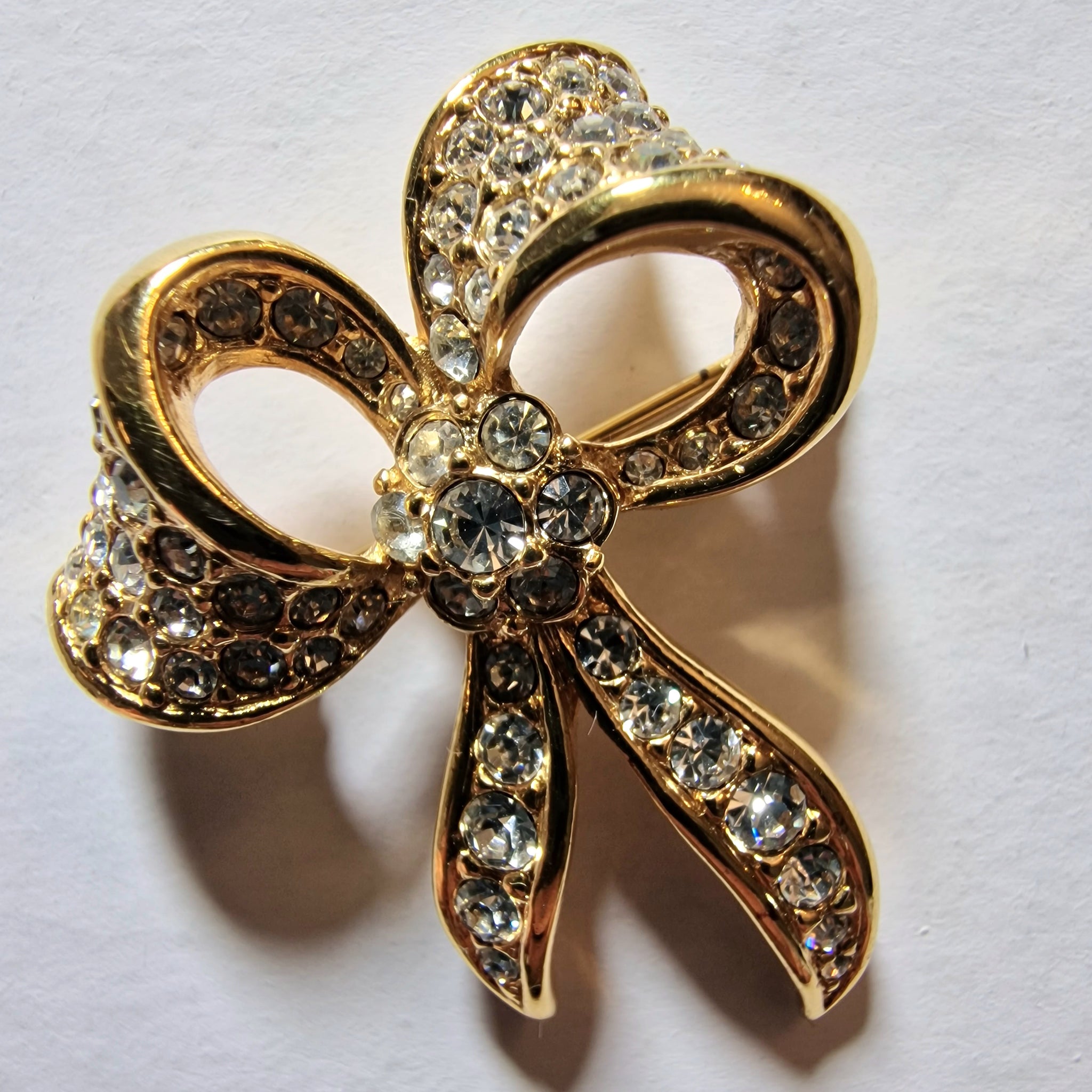 Vintage Attwood and Sawyer Diamante Gold Tone Bow Brooch – The Vintage ...