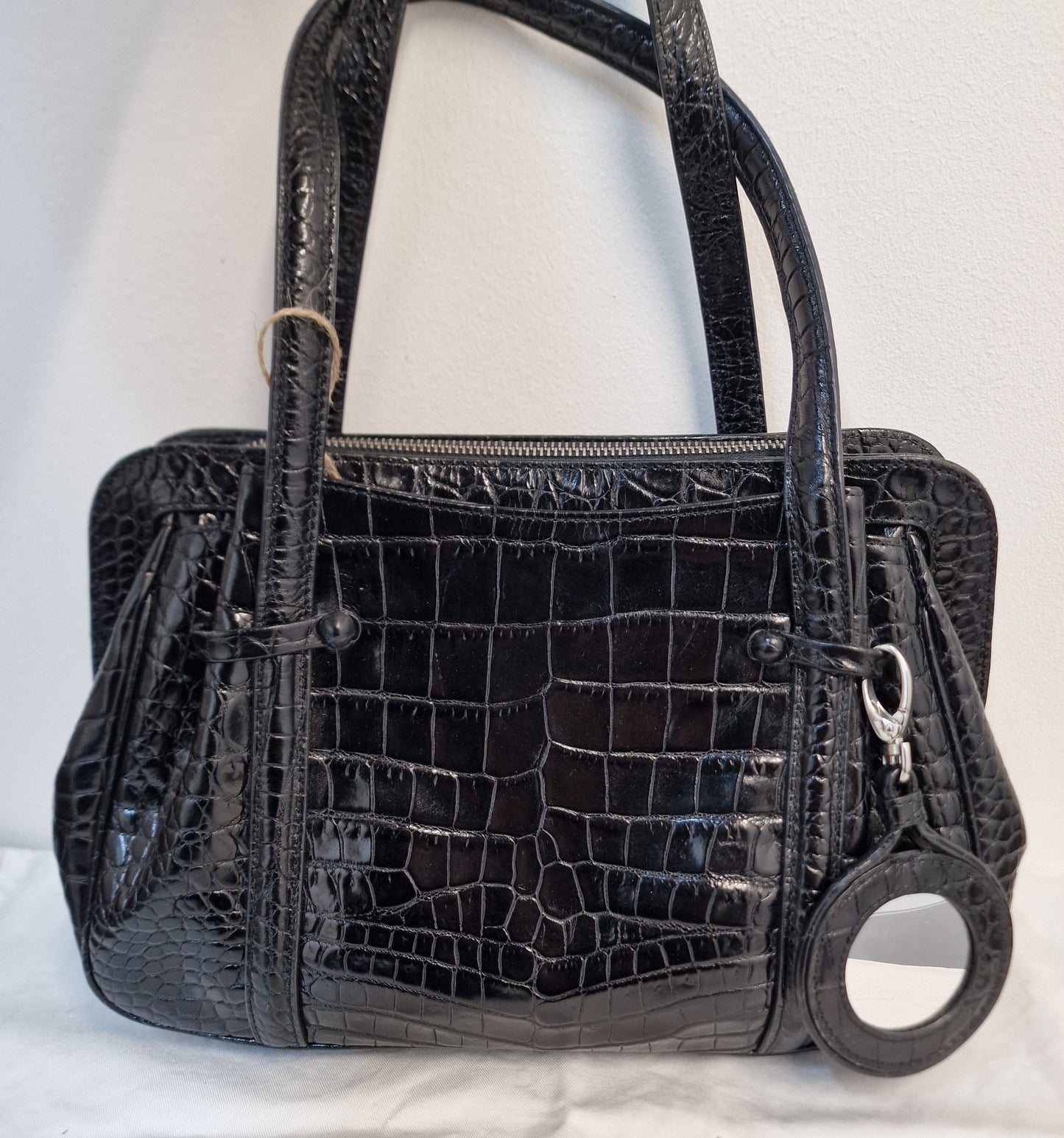 Lulu Guinness Black Croc Embossed Franka Handbag