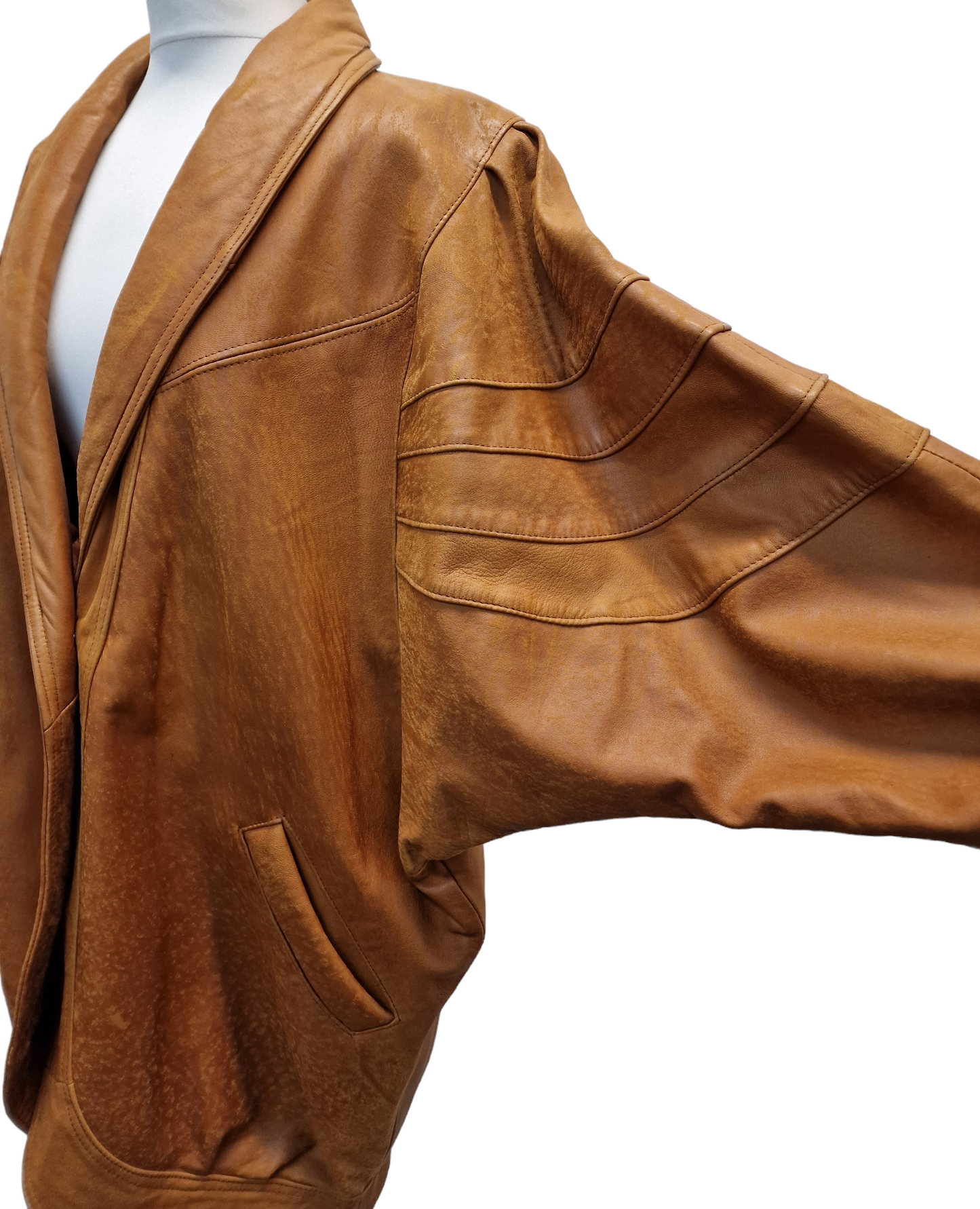 Vintage Tan Leather Batwing Jacket - Medium