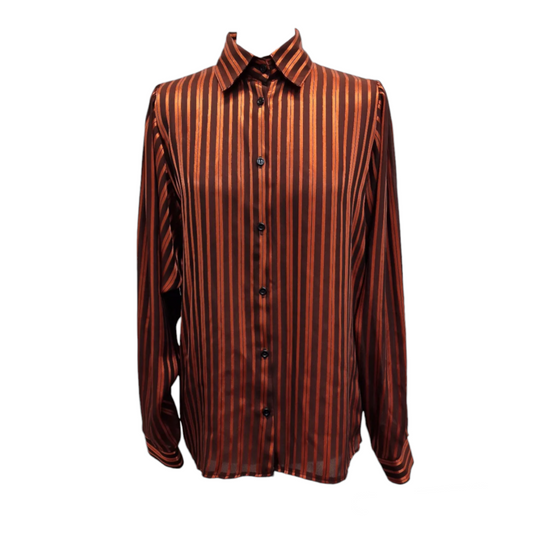 Vintage Impressions London Orange and Brown Retro Striped Satin Shirt -14/16