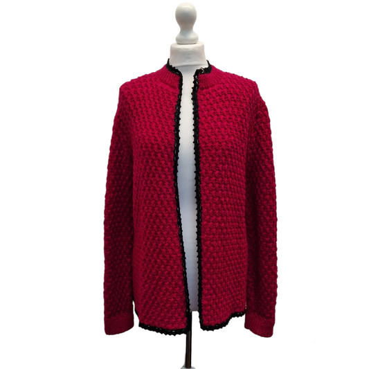 Hand-knitted Pink and Black Open Cardigan - 12