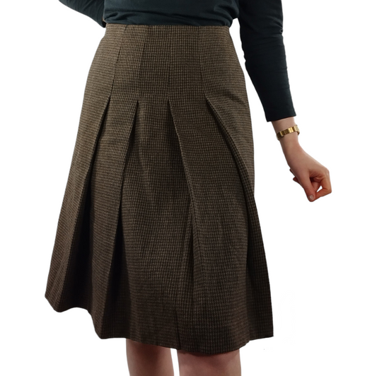 Miu Miu Brown and Black Houndstooth Cashmere Wool Skirt -10/12