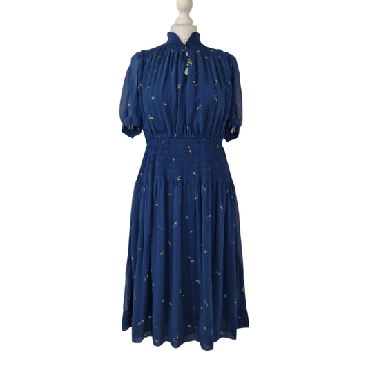 Vintage Japanese Soflane Kanto Group Made in Tokyo Blue Floral Dress - 8/10