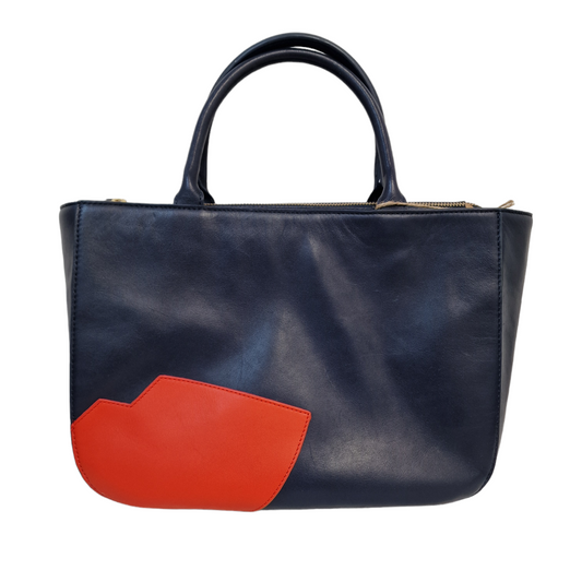 Lulu Guinness Navy Blue and Red Wanda Handbag