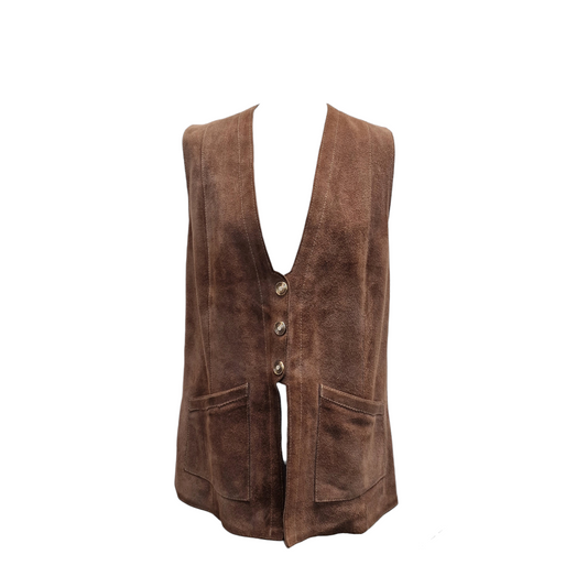 Vintage 1970s Brays of Glastonbury Brown Suede Waistcoat - Medium - Large