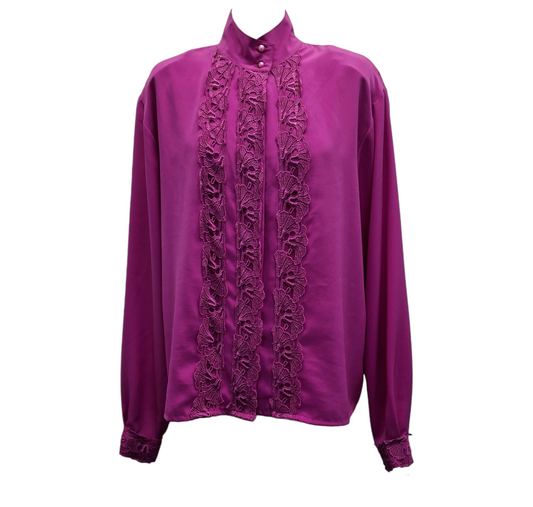Vintage Today Bright Fuschia Pink Lace Shirt - 14/16